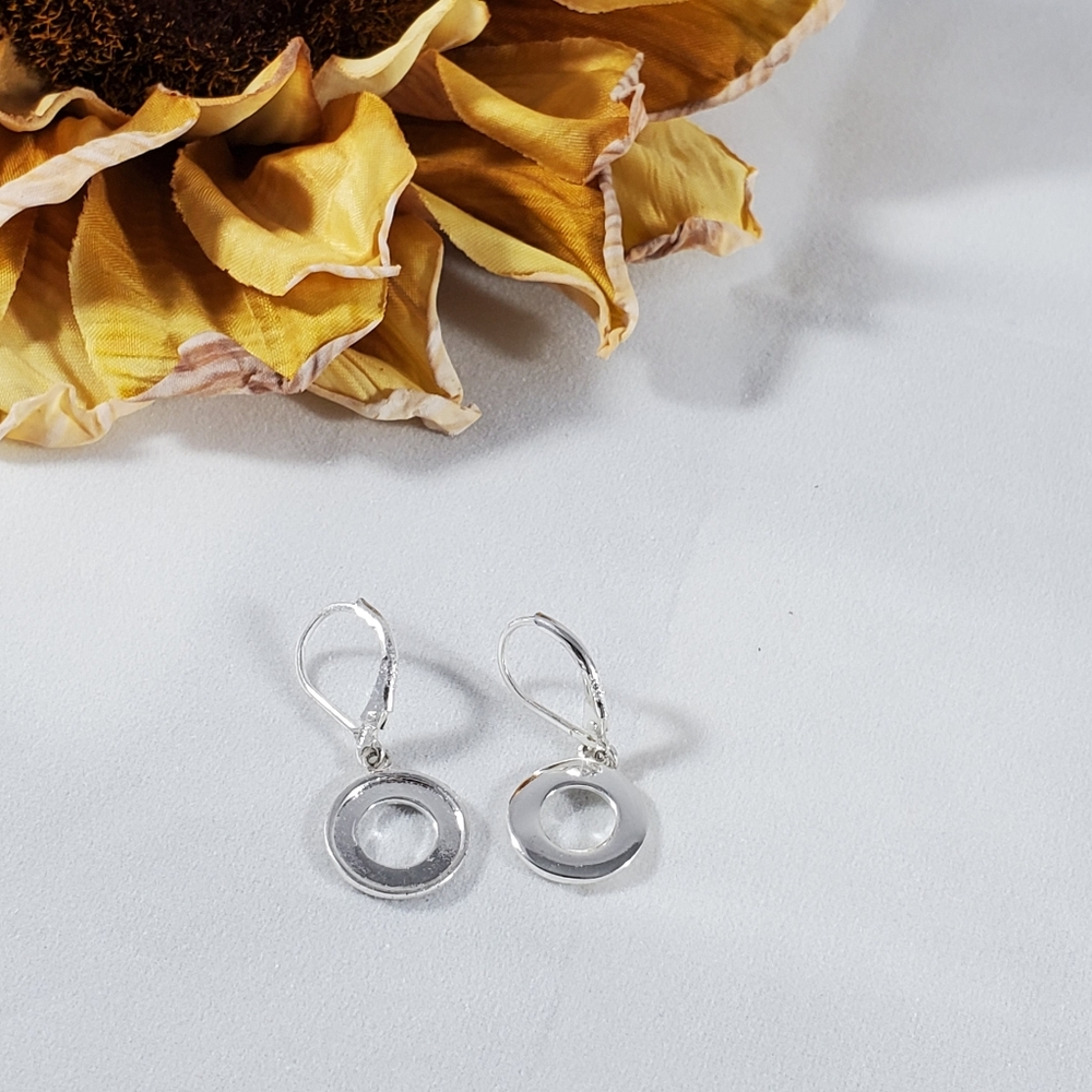 925 silver small circle earrings dangle pierced - Picture 1 of 4